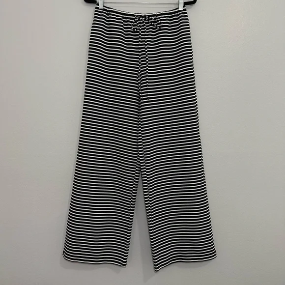 Reformation Olina Knit Pant in Black and White Stripe Drawstring Wide Leg Small - Picture 2 of 10